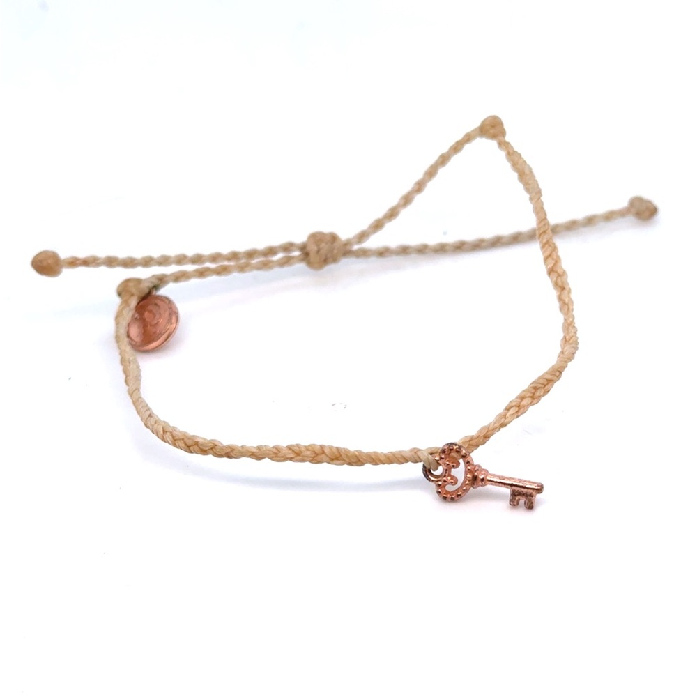 Pura Vida Tan Cord Bracelet with Rose Gold Key Charm